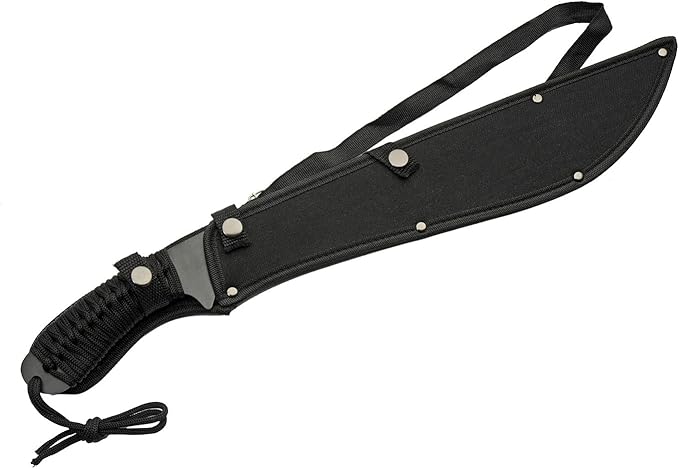Szco Supplies 21” Full-Tang Curved Sawback Machete with Cord-Wrapped Handle, 420 Stainless Steel Blade, and Nylon Sheath for Camping, Hiking, and Survival