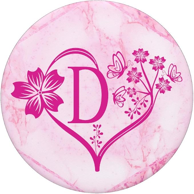 Blush Floral Monogram Pink Butterfly Heart Letter D Initial PopSockets PopGrip: Swappable Grip for Phones &amp Tablets