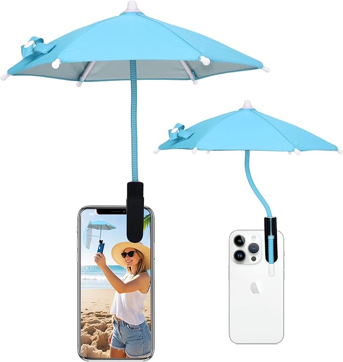 Mini Clip-on Phone Umbrella for Sun Flexible Adjustable Handle Cell Phone Umbrellas Sun Shade Protects from Sunlight and Glare Universal Fit for All Smartphones Black