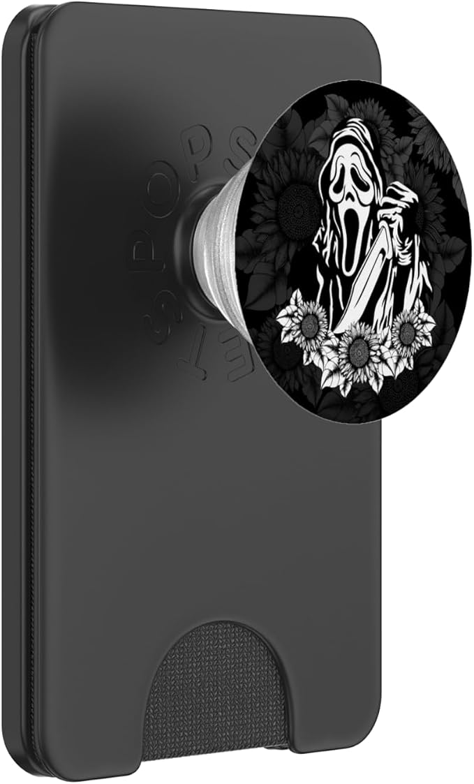 Horror with Sunflowers Scary Movies Lovers Halloween PopSockets Adhesive PopGrip