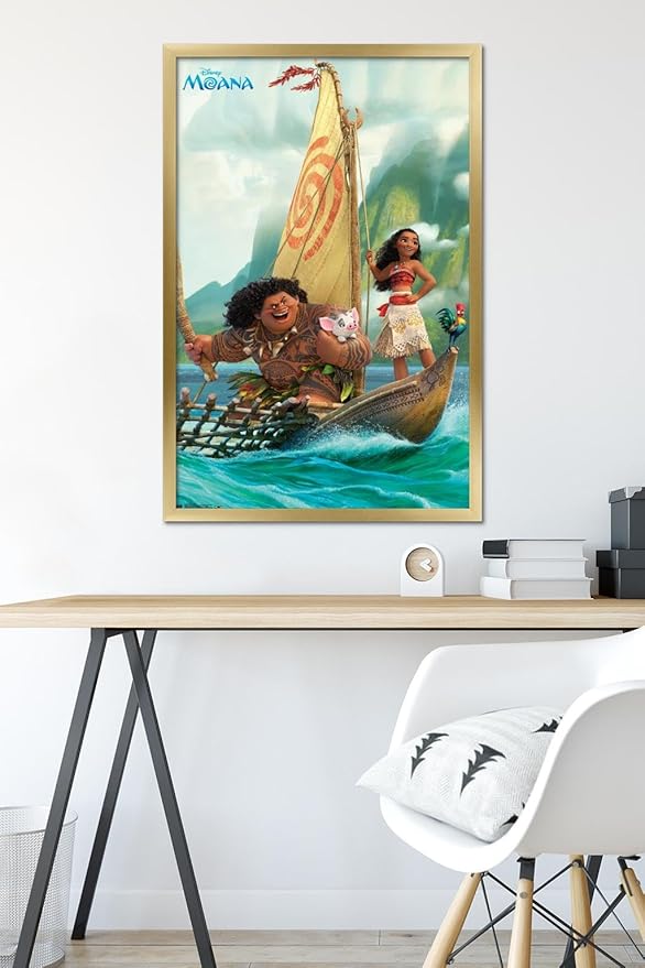 Disney Moana - Group Wall Poster, 34L" x 22.4W", Gold Framed Version