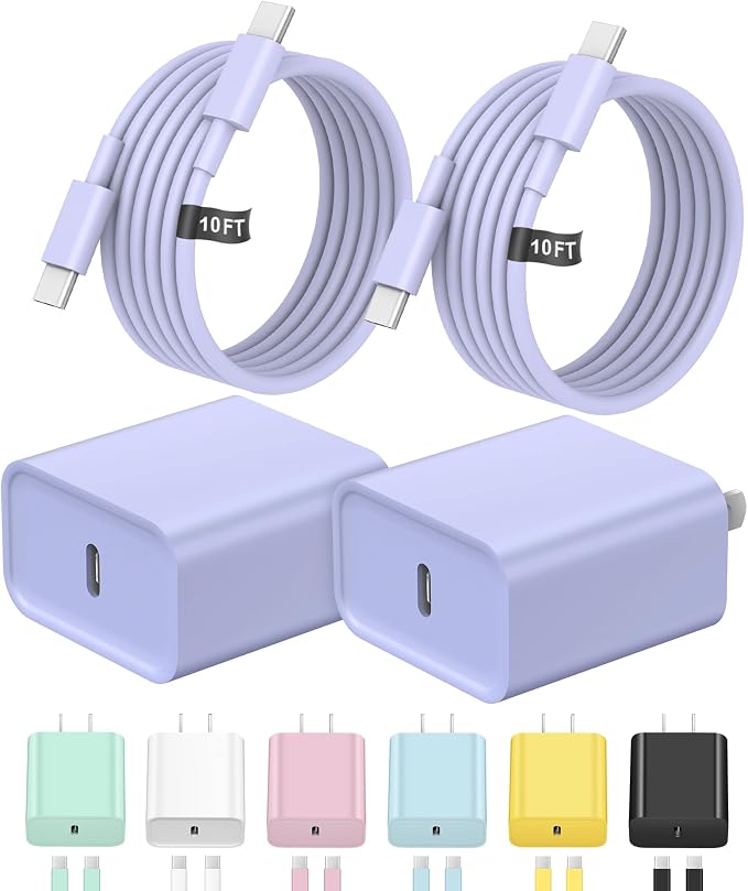 iPhone 17 16 Charger Fast Charging Extra Long 10FT USB C Charger(Black) | for iPhonesiPadsTabletsAndroid devices[ETL SAFETY CERTIFIED] 20W Type C Charger Block with Fast Charging USB C Cables