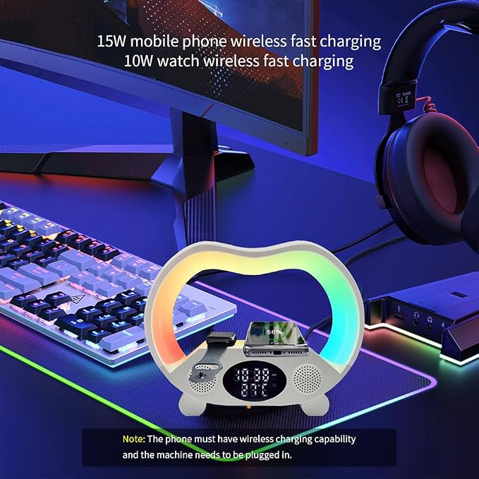 IHAO 3in1 Multifunctional Foldable Wireless Charging Station with LED Ambient Night Light Fast QC3.0 Charger for Phone iWatch Headphone Space-Saving Auto-Shutoff &amp Overcharge Protection-Black