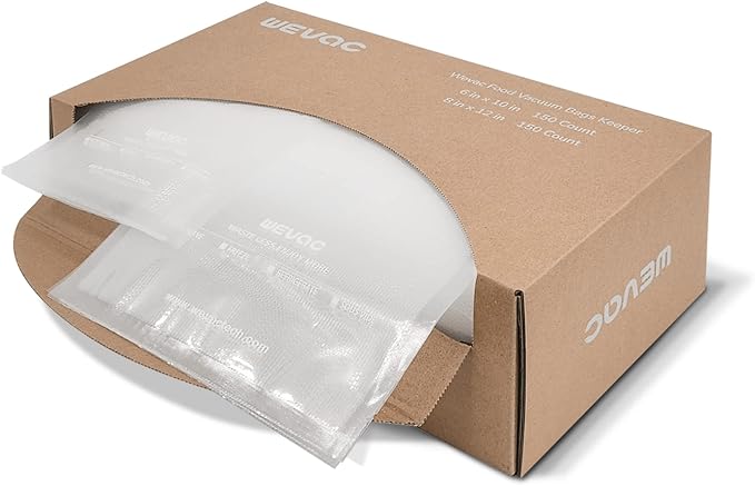 Wevac 6''x10'' & 8''x12'' 300 Count Food Vacuum Sealer Bags Keeper, PreCut Quart, Ideal for Food Saver, BPA Free, Commercial Grade, Great for storage, meal prep and Sous Vide