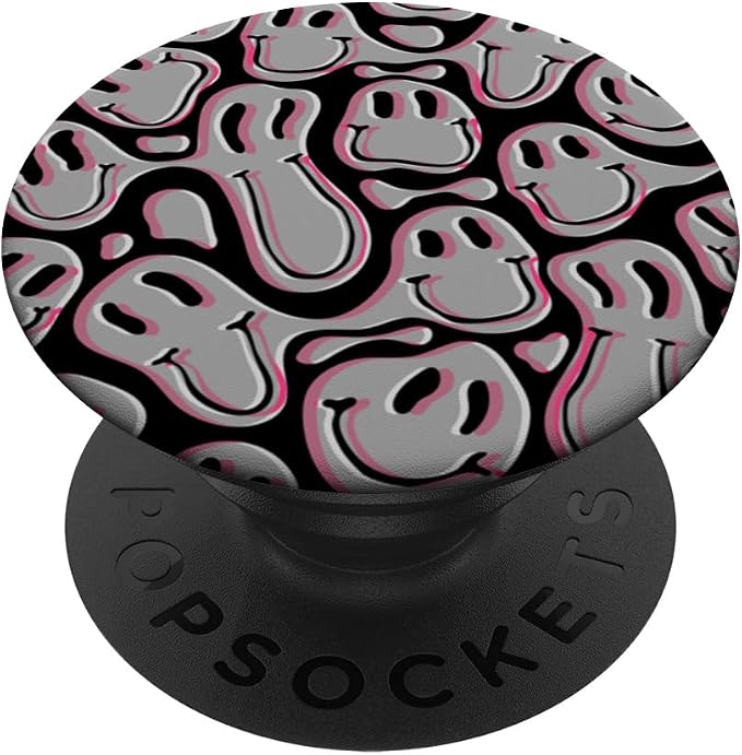 Aesthetic Trippy Grey Pink Liquid Swirl Dripping Smile face PopSockets Adhesive PopGrip
