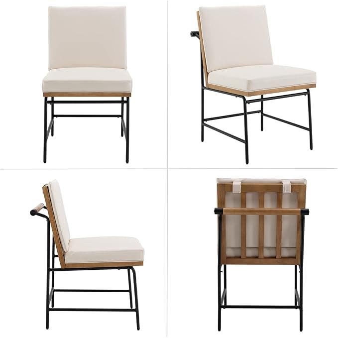 HEAH-YO Modern Dining Chairs Set of 6, PU Leather Upholstered Dining Chairs with Backrests, Armless Dining Room Chairs for Kitchen, Beige