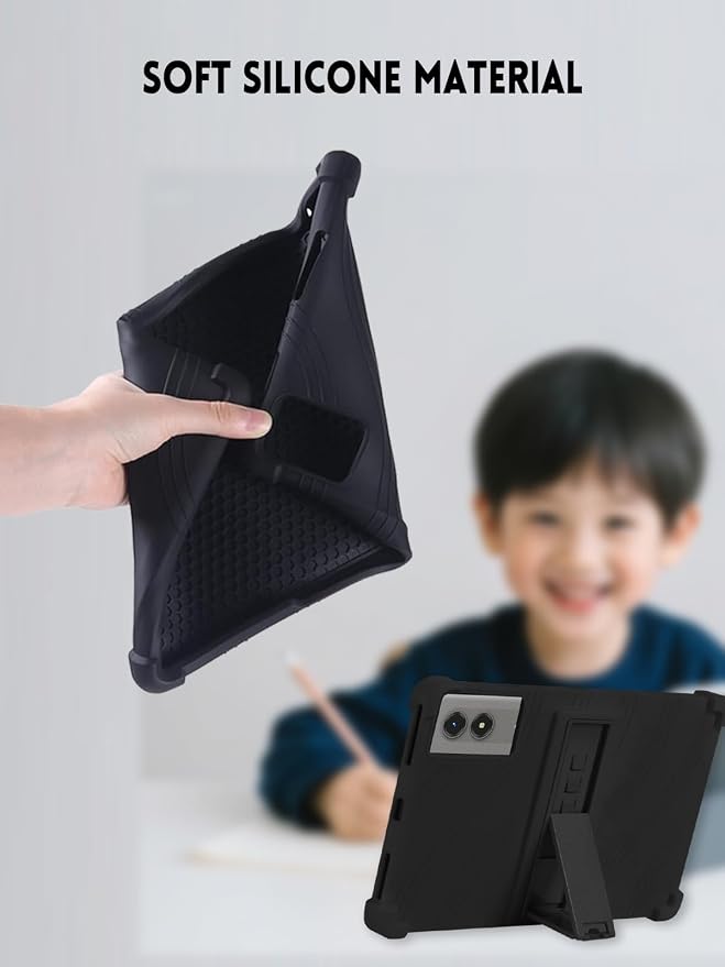 Case for TABWEE T50 Tablet 11 Inch (Black) | Soft Silicone Kids Friendly Protective Cover with Adjustable Stand Drop-Proof
