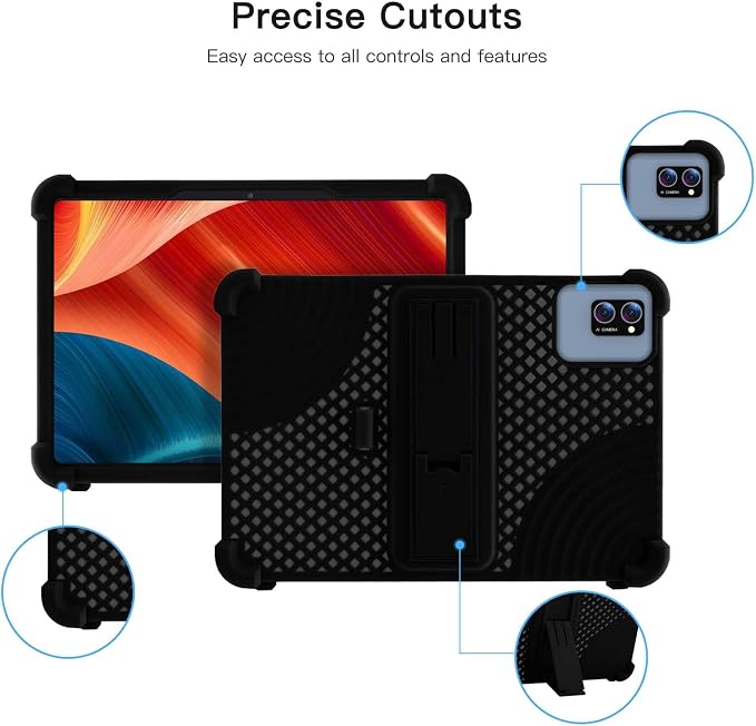 Case for LECTRUS T30W Android 15 Tablet 10 inchHeat Dissipation Tablet CaseSoft Silicone Protector CoverKids FriendlyAdjustable Stand Tablet Cover4 Corners Thicken Shockproof Black