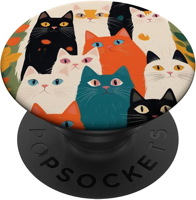 Colorful Cute Cat Pattern PopSockets PopWallet for MagSafe