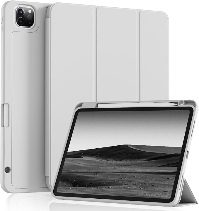 Case for iPad Pro 11 Inch 4th/3rd/2nd Generation 2022/2021/2020 | Slim Soft TPU Back Cover with Pencil Holder Three-Stage Folding Support Pencil Charging Auto Sleep/Wake Black
