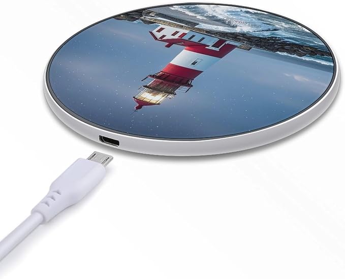 Lighthouse Ocean Wireless Charger 10W Portable Fast Wireless Charging Pad Compatible with Phone Slim Charging Station Lightweight Charger Mat Charging Block for Travel Home Office