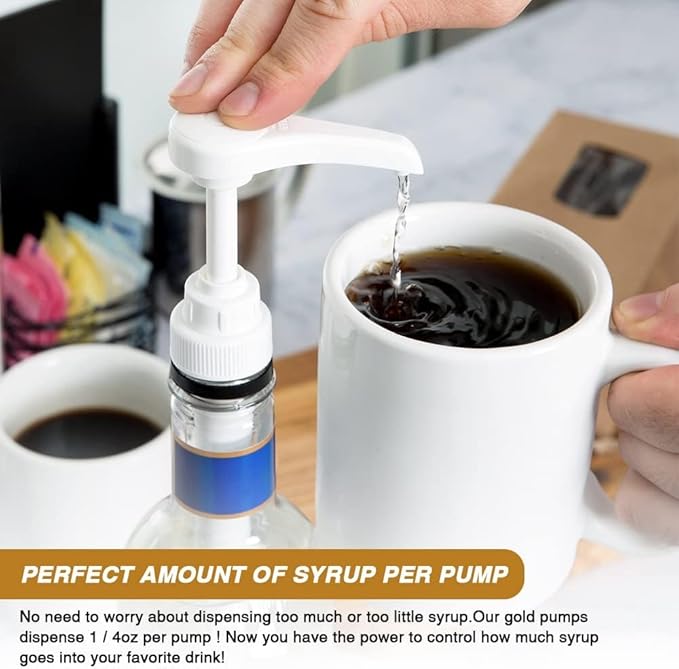 10 Pcs White Coffee Syrup Pump Dispenser, Compatible with 25.4 Oz/750ml Bottles, Great for Home & Coffee Bar Drinking Mixes, Tea, Beverage, Cocktails, Plus Spoons