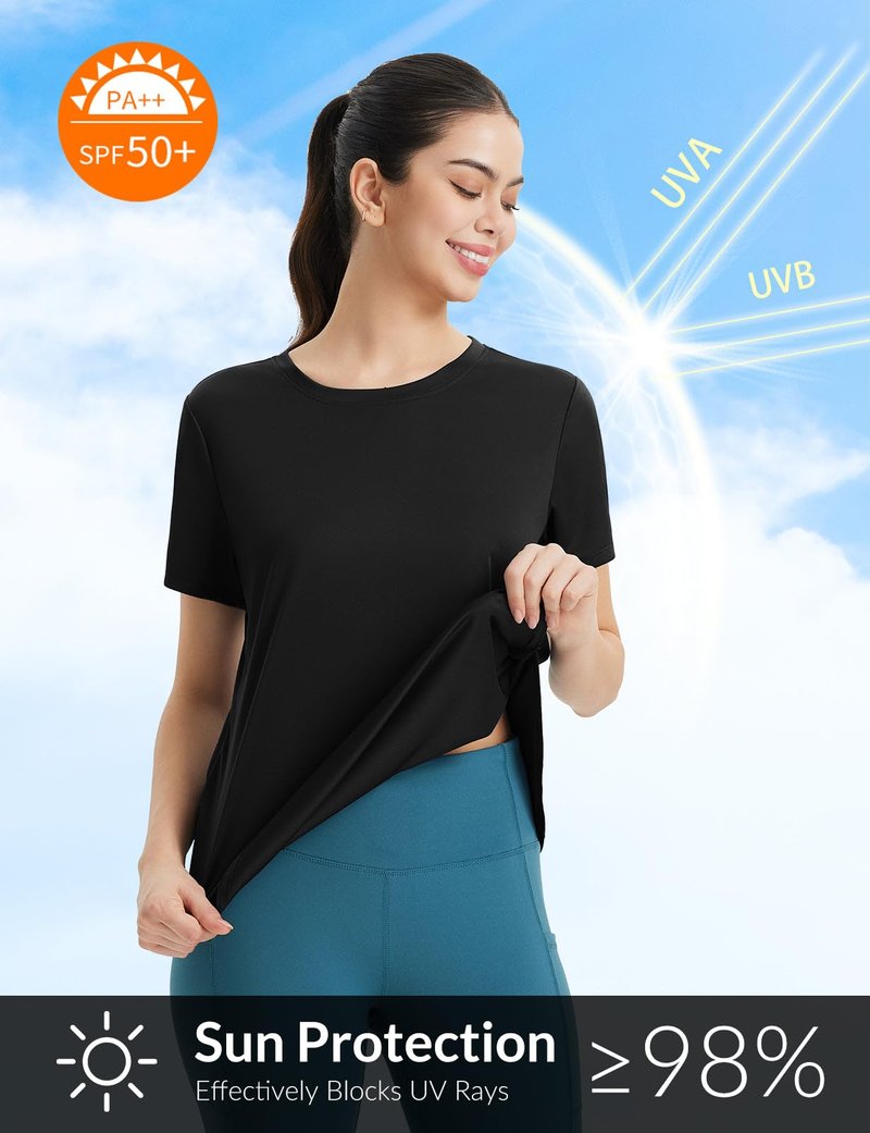 baleaf Women's Short Sleeve Workout Shirts Athletic Running Loose Fit Tops UPF 50+ Quick Dry T-Shirts Gym Yoga Tee Black