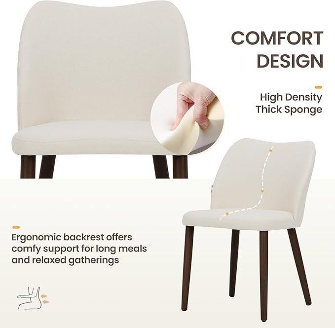 Wooden Dining Chairs Set of 6, Upholstered Kitchen Dining Room Chair, Modern Fabric Farmhouse Dinner Chair for Restaurant & Cafe, Beige