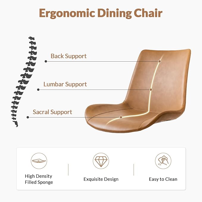 Dining Chairs, Modern PU Leather Dining Room Chair with Sturdy Metal Legs, Upholstered Seat Dinner Chairs Accent Side Chairs for Indoor Kitchen Living Room (Brown, Set of 4)