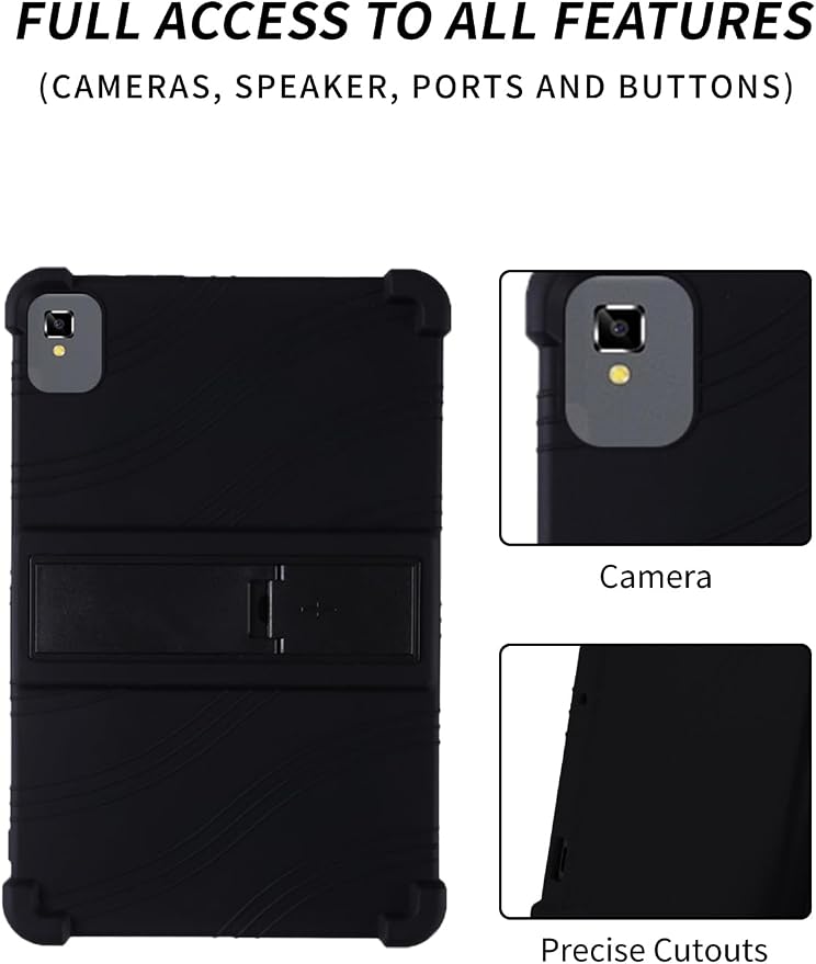 Case for YLEEBG TAB10 10 inch Android 14 TabletsWUNIAK Hollow Back DesignHeat Dissipation Shockproof Lightweight Adjustable Kickstand Silicone Shell&ampKids Friendly Soft CaseBlack