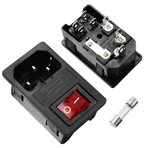 Ganasome 2 Sets IEC320 C14 Inlet Module Power Socket - AC 250V 10A, 4 Terminals, DPST Rocker Switch with Fuse Holder & Red Light, Panel Mount for Lab, Fitness & Industrial Equipment
