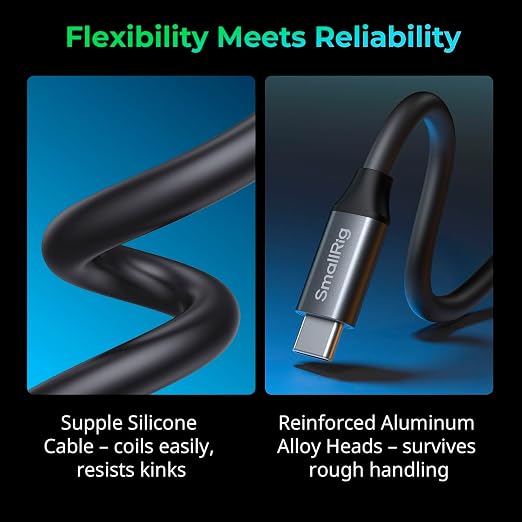 SMALLRIG USB4 40Gbps USB-C Cable 240W PD 3.1 Fast Charging 8K@60Hz Video 100cm/39.4in Straight to Angled Connectors with Cable Tie for MacBook Pro for iPad Pro for iPhone 17/16/15 Series - 5732