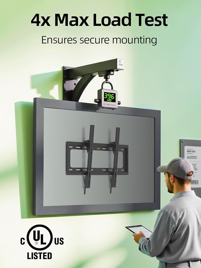 USX Mount UL Listed TV Mount Low Profile for Most 26-60" Flat Screen LED, LCD, Curved TVs, TV Wall Mount Bracket Tilt VESA 400x400mm- Up to 99lbs, Quick Lock and Release to Mounts on 12" 16" Stud