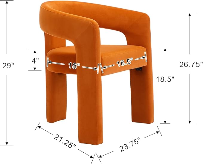 Set of 6 Modern Velvet Fabric Upholstered Dining Chairs with Open-Back, Cute Barrel Side Chairs Kitchen Armchair Accent Chairs for Dining Room Bedroom, Orange