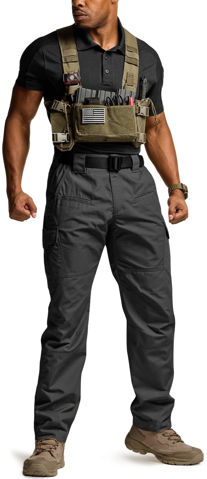 CQR Men's Tactical Pants, Water Resistant Ripstop Cargo Pants, Lightweight EDC Work Hiking Pants, Outdoor Apparel, Raider Black, 40W x 34L