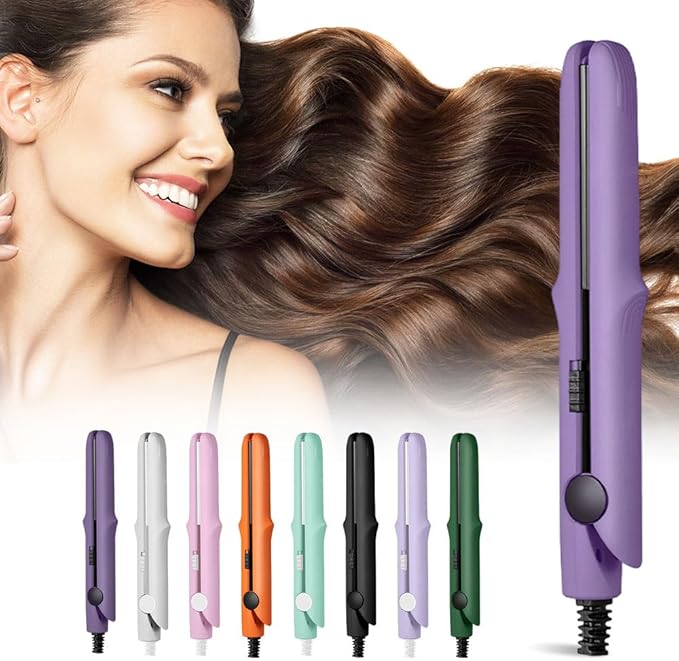 2026 New Mini Curling Iron for Short Hair, 2 in 1 Mini Curling Wand & Flat Iron Hair Straightener, Dual-Purpose Curling Iron, Portable Travel Curling Wand Hair Straightener (Purple)