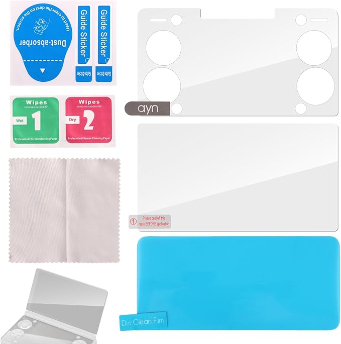 2pcs Screen Protectors for Handheld Console (Upper + Lower Screen) | Glass Dual Display with Anti-Scratch HD Clear &amp Bubble-Free with Cleaning Accessories