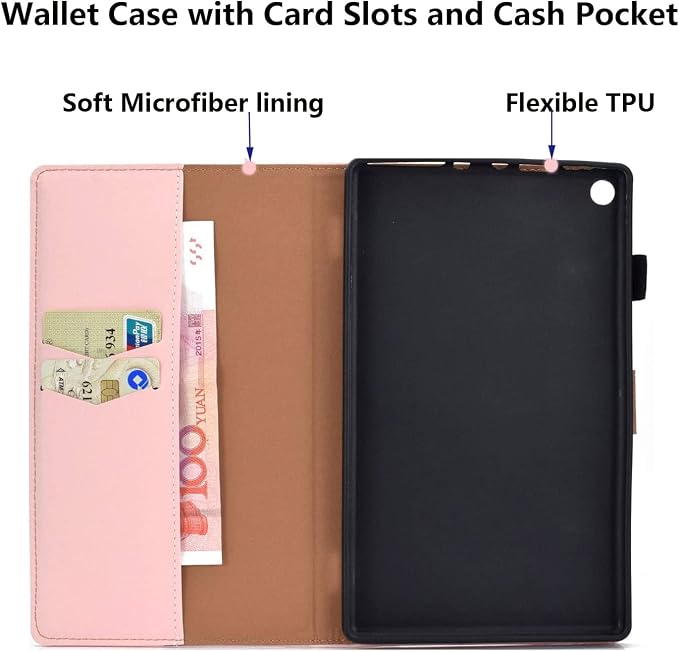 Fire HD 8 Case Slim Folding Stand Auto Wake/Sleep Wallet Case with Cards/Cash Holder for Amazon Fire HD 8(8th/7th/6th Gen 2018/2017/2016 Release)-Black