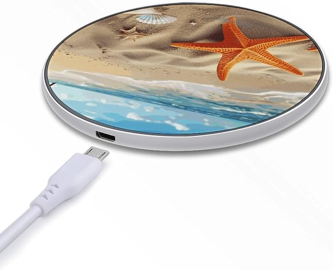 Sea Beach Starfish Wireless Charger 10W Portable Fast Wireless Charging Pad Compatible with Phone Slim Charging Station Lightweight Charger Mat Charging Block for Travel Home Office
