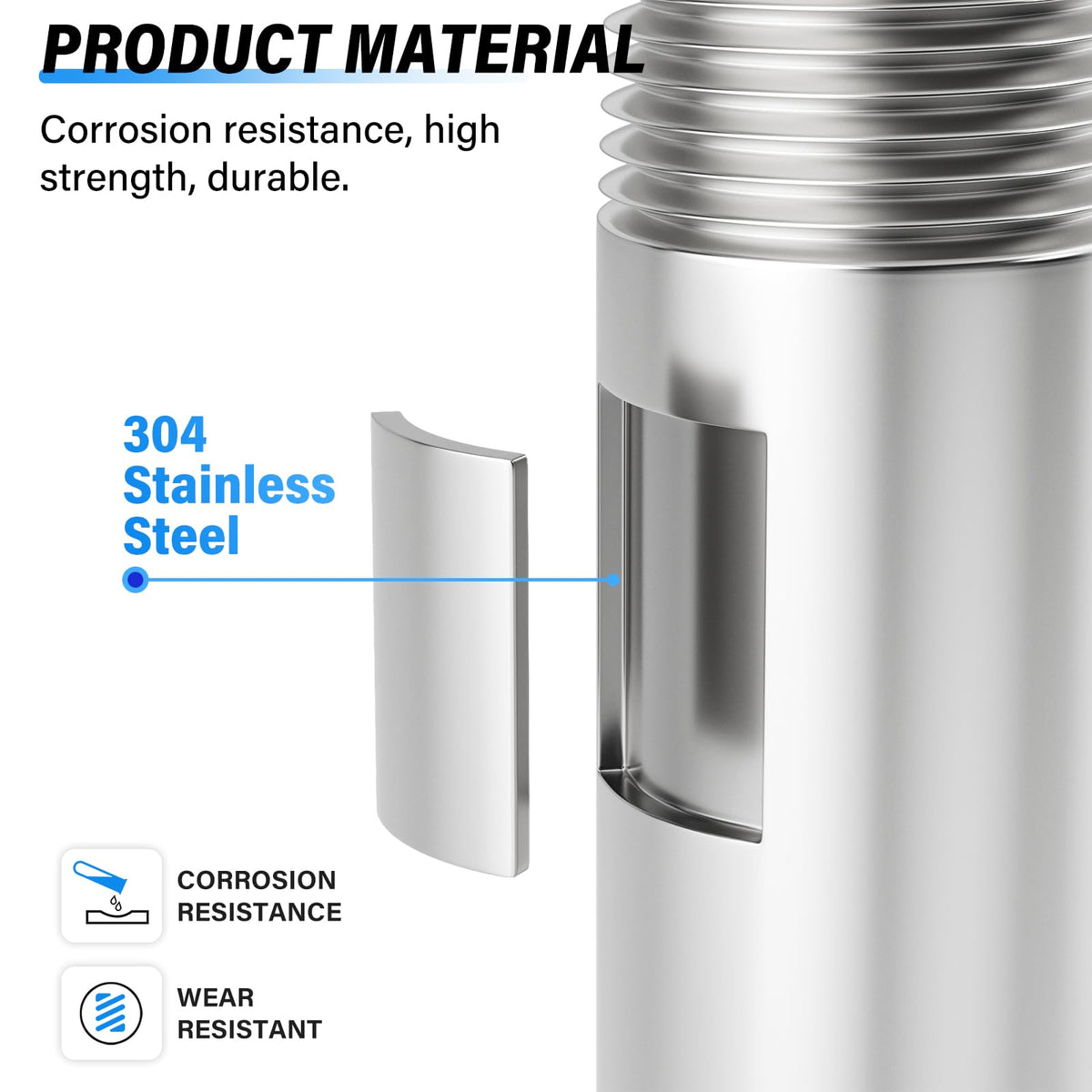 TAILONZ PNEUMATIC 1/2" NPT Male x 1/2" NPT Male 304 Stainless Steel Pipe Nipple, 4" Length Cast Pipe Fitting, Threaded Connector（Pack of 3）