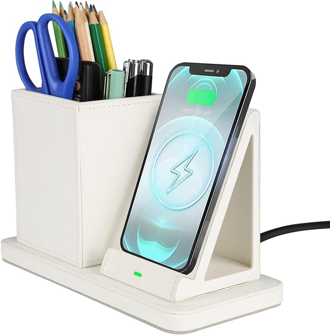 Wireless Charger with Desk Organizer Wireless Charging Station for iPhone 13/13 Pro Max/13 Pro/12 Series/11/XS Max/XR/X/8Plus/SE 2 Wireless Charging Stand with Leather… (Black)