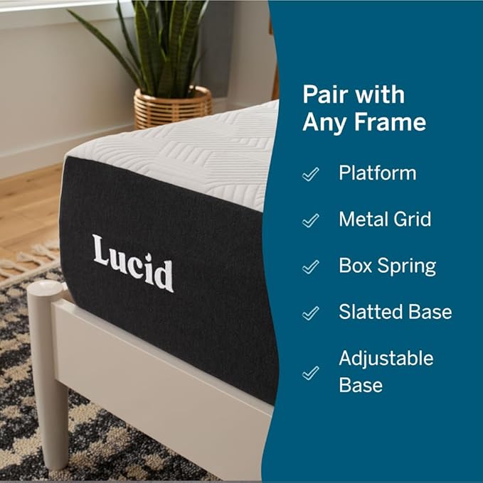 LUCID 10 Inch Memory Foam Mattress - Medium Feel - Infused with Bamboo Charcoal and Gel - Bed in a Box - Temperature Regulating - Pressure Relief - Breathable - Short Queen Size