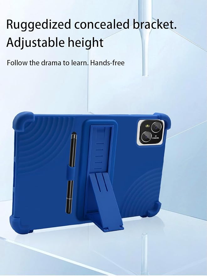 for ATMPC IT-801B Android 14 Tablet10 inch Tablets CaseSoft Silicone Adjustable Stand Cover Lightweight Kids Friendlywith Capacitive PenBlue.