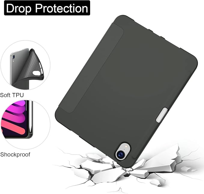 Soke for iPad mini 7 A17 Pro Case 2024iPad mini 6 Case 2021 with Pencil Holder-[Shockproof Protection + Auto Sleep/Wake] Soft TPU Back Cover for iPad mini 7th/6th Generation 8.3 inchDarkgrey