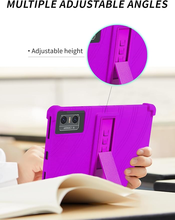 Case for DOMATON D105 Android 14 Tablet 2025 Tablets 10 inch，WUNIAK Shock Proof Lightweight Stand Rubber Shell Protective CoverKids Friendly Soft Silicone Adjustable Stand CoverBlack