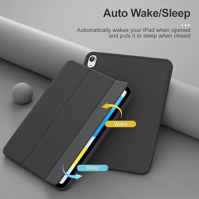 for iPad (A16) 11th Generation Case 11 Inch 2025 Black | for iPad 10th Generation Case 10.9 Inch 2022 with Pencil Holder Smart Trifold Stand Slim Protective Cover Auto Wake/Sleep
