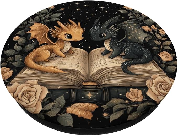 Book Dragon Head Mythical Creature Flame Wyvern Fantasy PopSockets Adhesive PopGrip