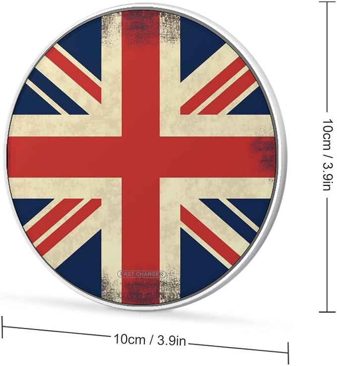 UK Flag Wireless Charger with USB Cable Qi-Certified 10W Fast Wireless Charging Pad Portable Charging Station Anti-Slip Slim Charger Mat for All Qi-Enabled Phones