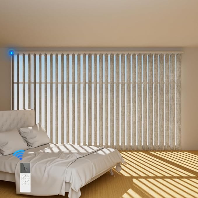 Blindify Motorized Vertical Blinds, Blackout Sliding Door Shades Vertical Shades Remote Control Customize, Light Beige