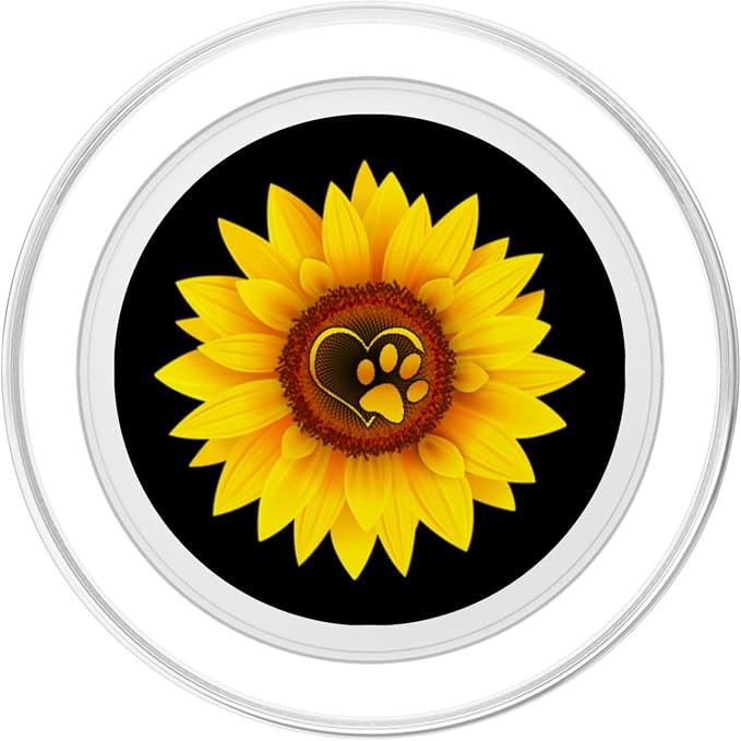 Paw Print Dog Paw Cute Dog Love Yellow Sunflower on Black PopSockets Adhesive PopGrip