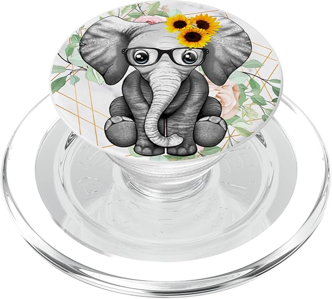 Cute Elephant Sunflower PopSockets Adhesive PopGrip