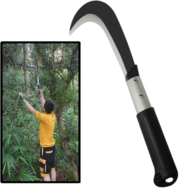 Aluminum Handle Billhook Sickle Machete Knife Carbon Steel Blade Sickle Knife - for Farm, Branches, Vines,Weedeing Sickle (Overall Length 20inch x Blade 7.28inch Length x 4.9inch Width)