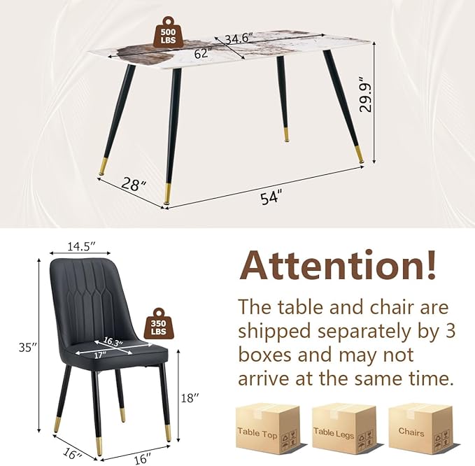Table and Chairs Set of 4, Dining Room Table Set for 4, Sintered Stone Kitchen Table Top and Modern Chairs Set of 4 for Kitchen Dining Room