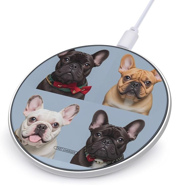 French Bulldog Wireless Charger Portable 10W Fast Wireless Charging Pad Compatible with Phone Ultra-Thin Charging Station Lightweight Charger Mat for Travel Home Office Desk