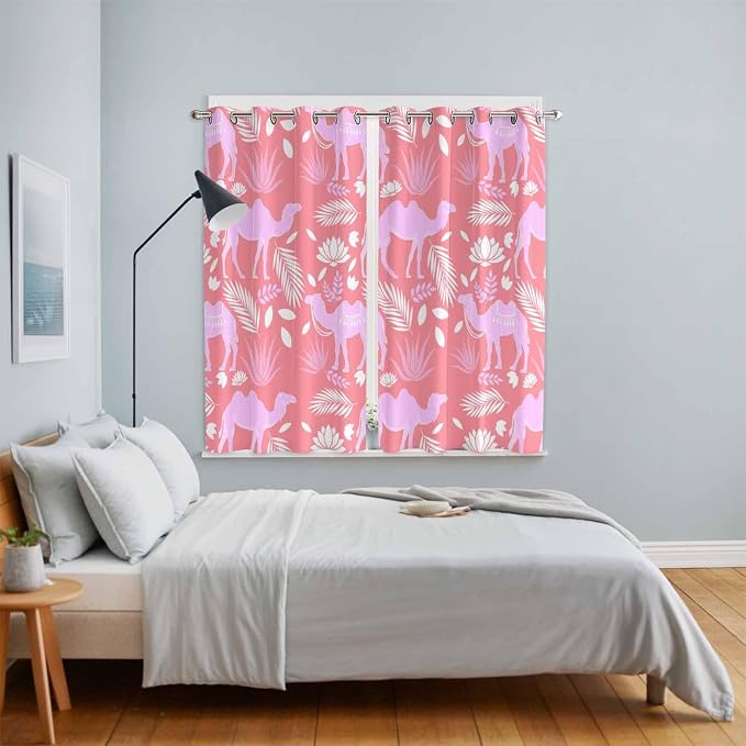 2 Panel Kitchen Cafe Curtains, Desert Camel Sunlight Filtering Nature Air