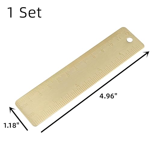 3PCS Brass Ruler Straight Ruler Triangle Ruler Protractor Learning Office Ruler Geometry Set Brass Vintage Stationery Gold