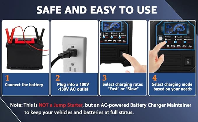 PCHH 12V 24V Car Battery Charger Heavy Duty, 0-15A Automatic Battery Maintainer, Smart Trickle Charger with Auto Shutoffs, Repair, Winter Mode, for Automotive Car Truck Motorcycle Lawn Mower Boat AGM