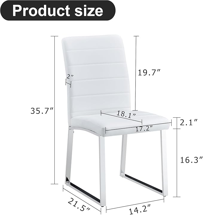 Modern Dining Chairs Set of 4, White Faux Leather Kitchen Chairs, Upholstered Armless Dining Room Chair with Gold Mental Legs Heavy Duty, Comfortable (White Chairs, Set of 4)