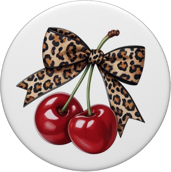 Cherry Leopard Bow Coquette PopSockets PopGrip for MagSafe