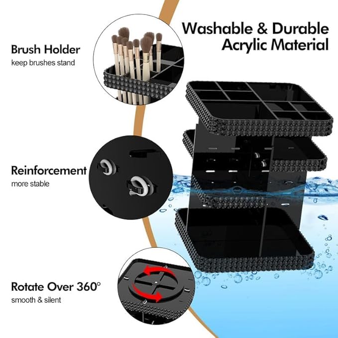 360° Rotating Makeup Organizer, Organizador De Perfumes Large Capacity Cosmetics Storage Vanity Shelf Countertop, Fits Cosmetics, Perfume, Skin Care, Lipsticks (Black)
